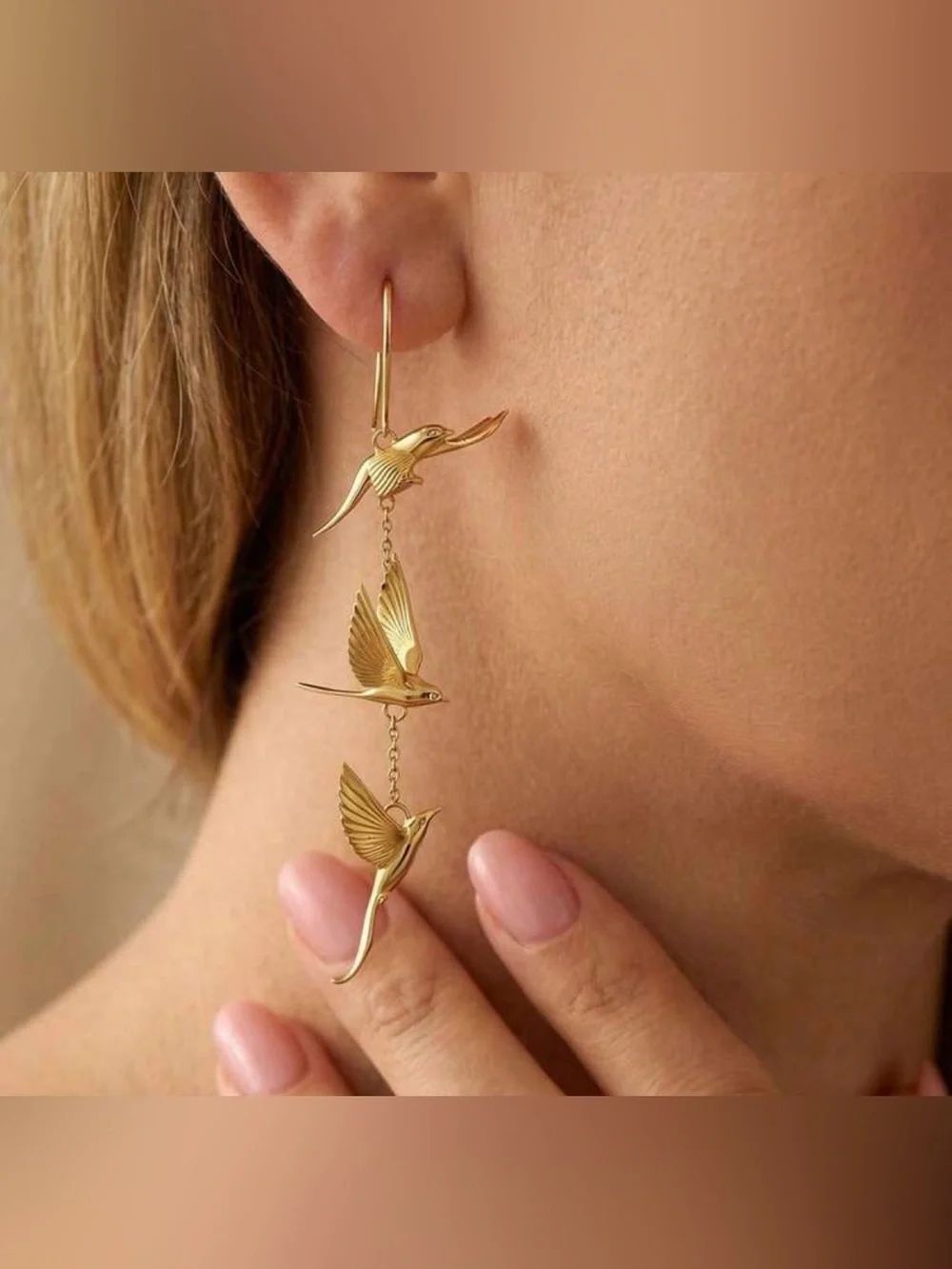 Gold Bird Drop Earrings Q1126
